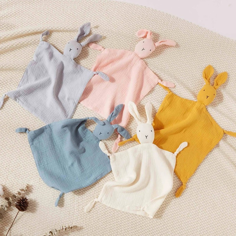 Doudou lapin carré plat en coton