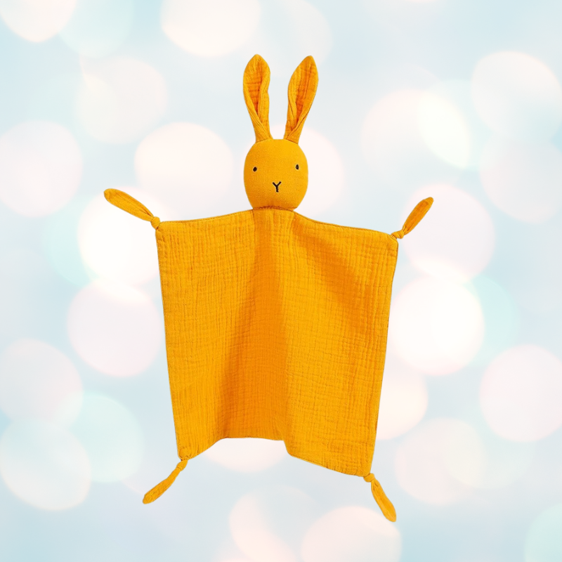 Doudou lapin jaune en coton doux