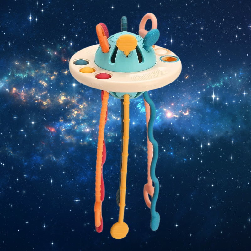 Hochet bébé jouet de dentition stimulant forme vaisseau spatial