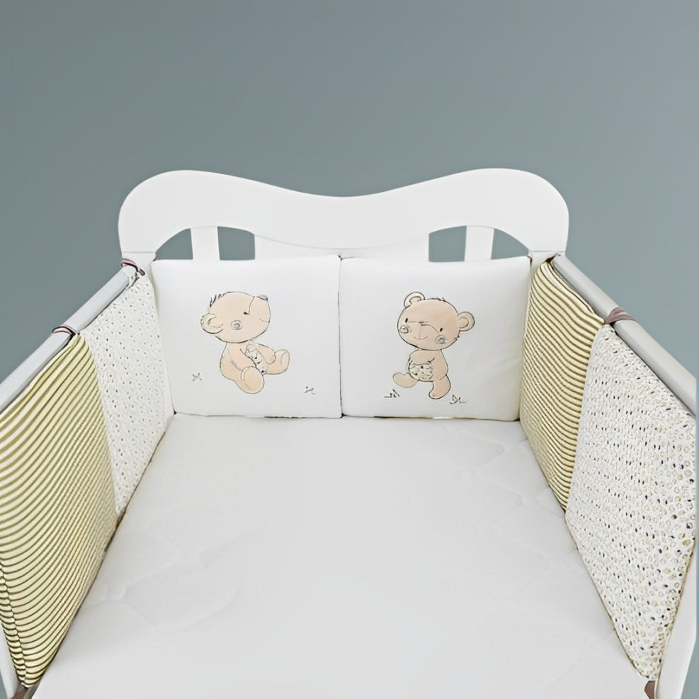 tour de lit bebe coton respirant beige motif ours