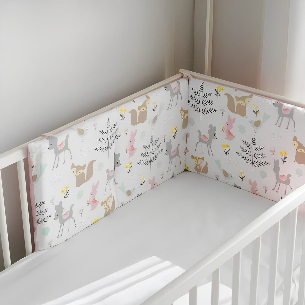tour de lit bebe fille imprime animaux reversible couleurs douces
