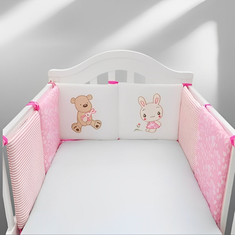 tour de lit bebe fille rose animaux foret lapin ours