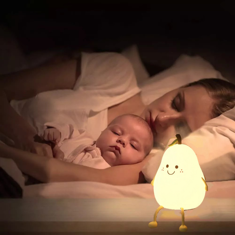 Veilleuse bébé tactile poire, lumière douce, maman et bébé endormis