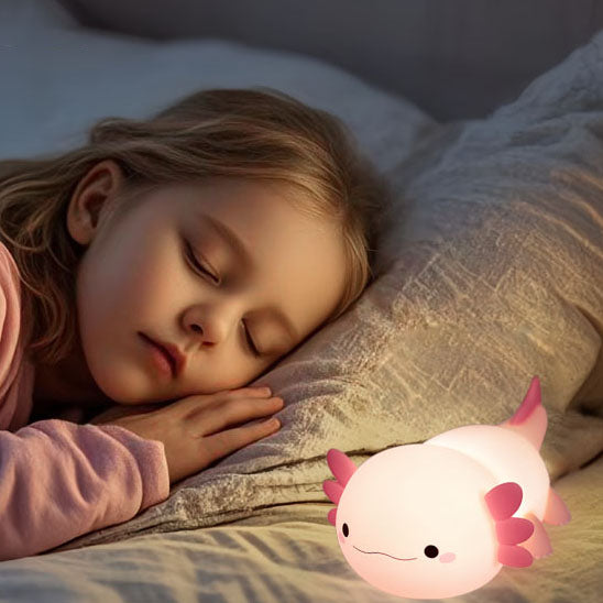veilleuse de nuit animaux rose dans lit enfant fille endormie