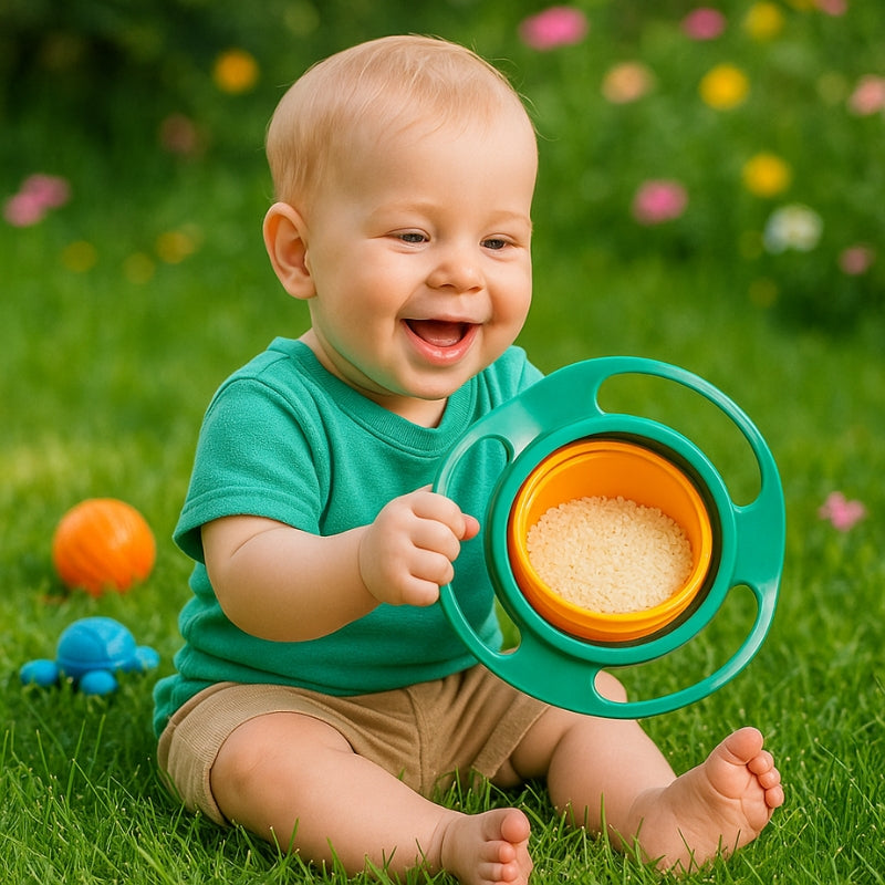 Bol anti-renversement dans les mains de bébé au parc