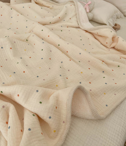 Couverture bébé douce en bambou et coton pois multicolores