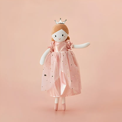 Doudou fille princesse en robe rose avec étoiles dorées