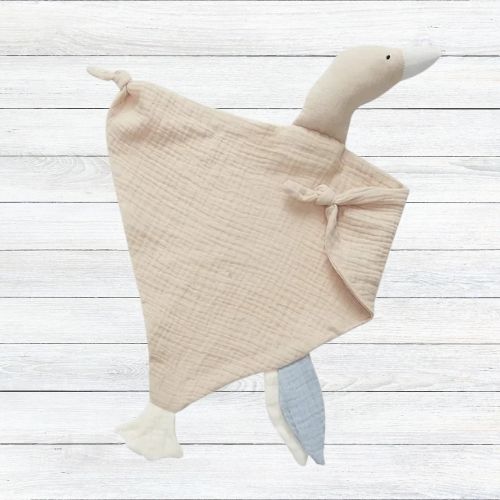 Doudou oie beige en gaze de coton doux rassurant