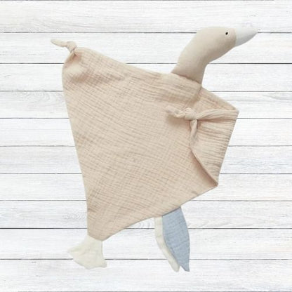 Doudou oie beige en gaze de coton doux rassurant