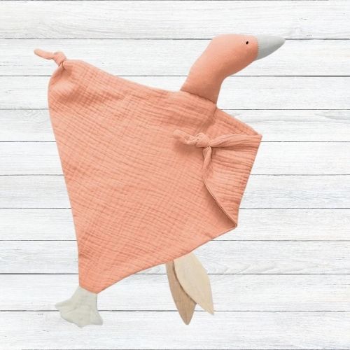Doudou oie rose en gaze de coton pour réconfort
