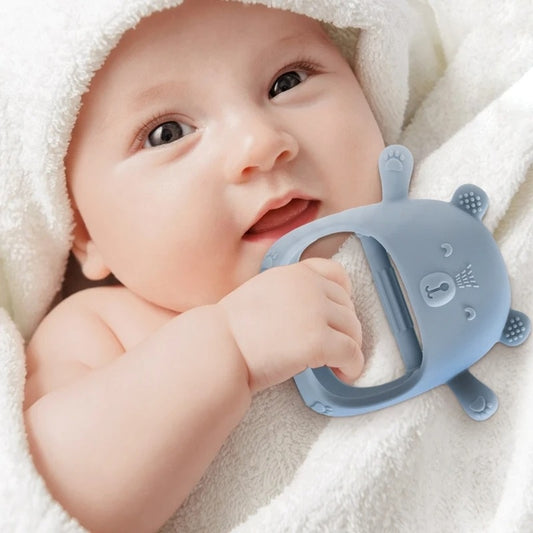 Gant de dentition apaisant bleu pour bébé 