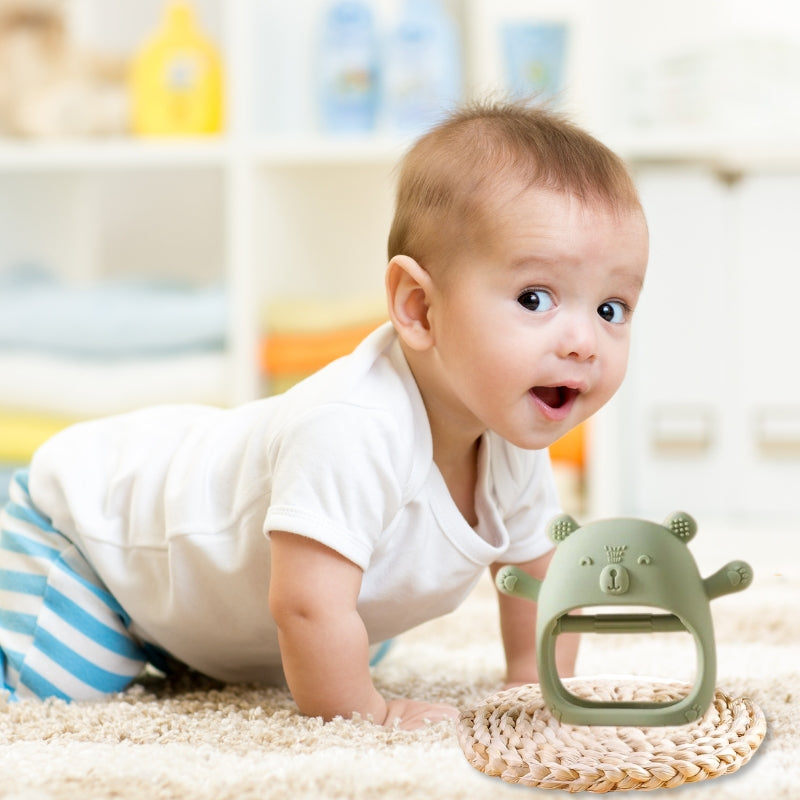 Gant de dentition vert anti-douleur pour bébé