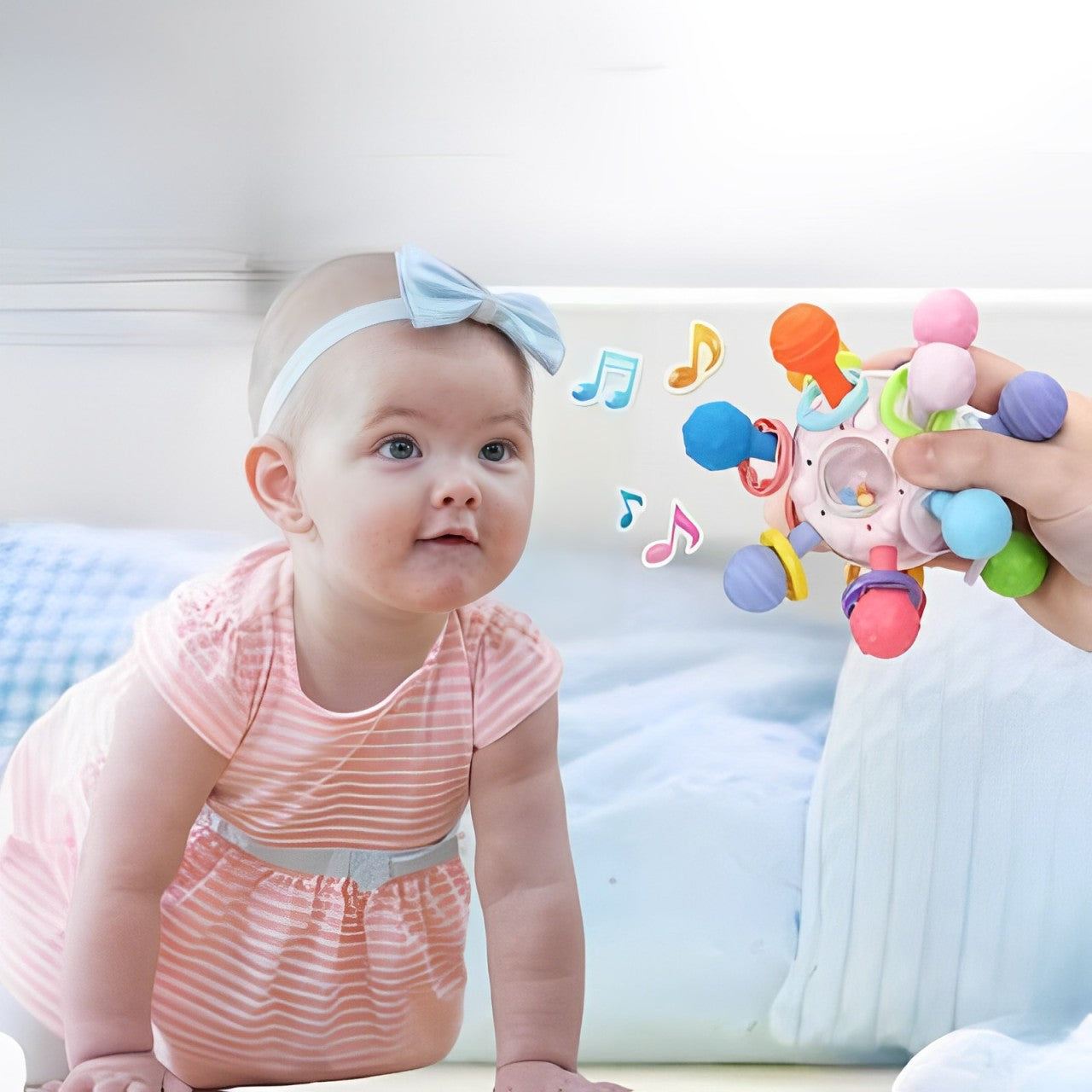 Hochet bébé sensoriel rose jouet de dentition pour fille