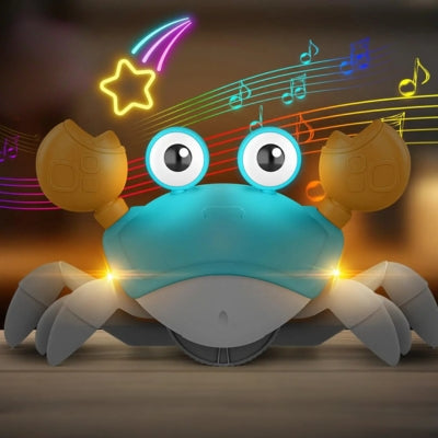 Jouet bebe interactif crabe musical rampant bleu