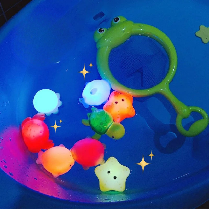 Jouet de bain lumineux animaux marins à pêcher avec épuisette