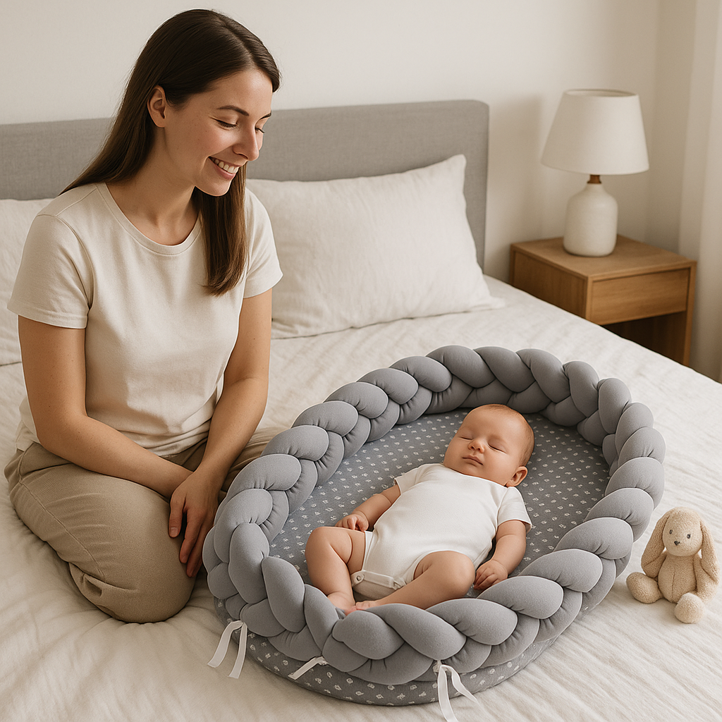 Maman regardant son bébé dormir dans le reducteur de lit