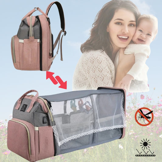 sac a langer lit rose avec lit d'appoint intégré