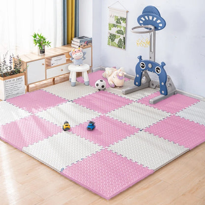 Tapis puzzle bébé rose et blanc espace de jeu sécurisé