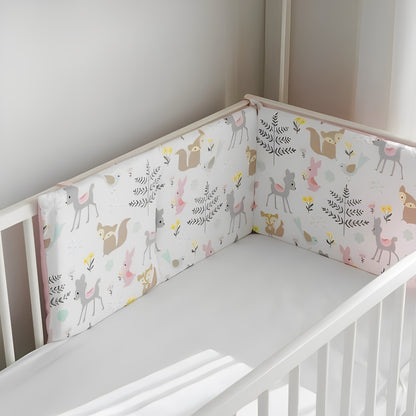 tour de lit bebe fille imprime animaux reversible couleurs douces
