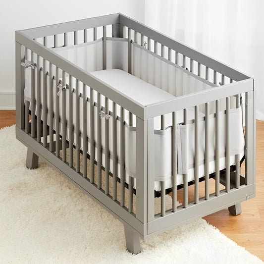 tour de lit respirant gris adaptable aux lits bebe standards