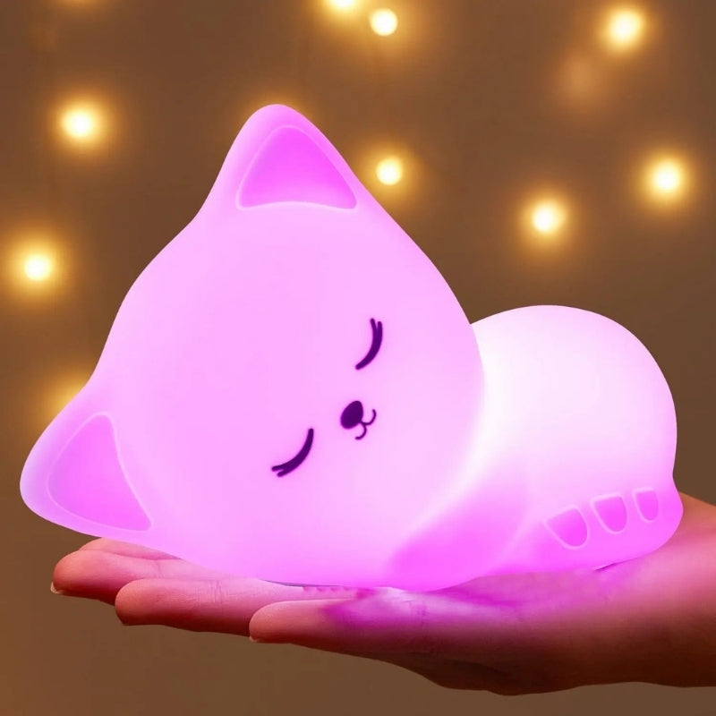 Veilleuse bébé chat LED rose légère et rassurante