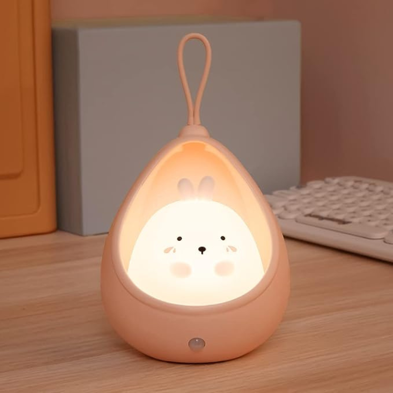 Veilleuse bébé détecteur de mouvement lapin rose 