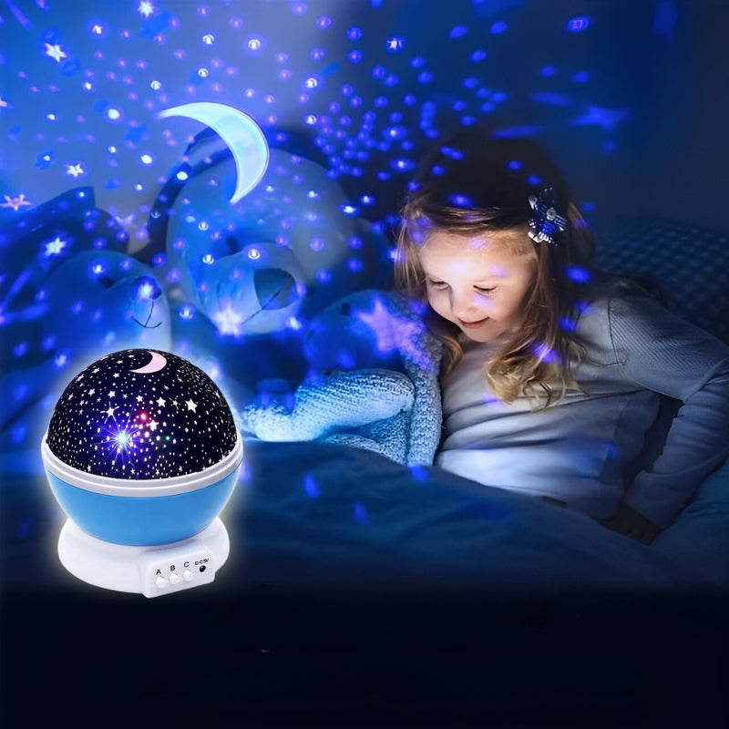 Veilleuse bébé projection plafond étoiles émerveille fillette assise dans lit
